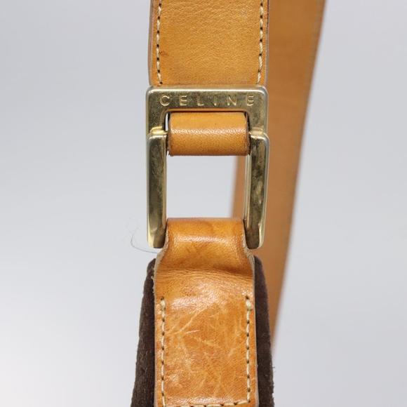 CELINE C Macadam Canvas Shoulder Bag Suede Leather Beige Brown gold Auth hk2165 - Picture 9 of 16